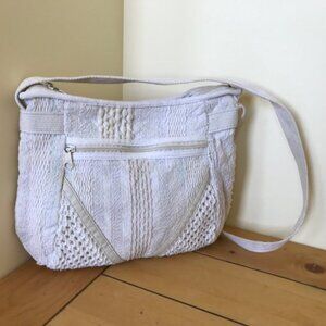Textured Woven Fabric Purse Shoulder Bag Vintage 90s Neutral Crochet 9x11